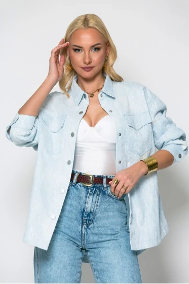 Jean jacket με δαντέλα μπλε ανοιχτό