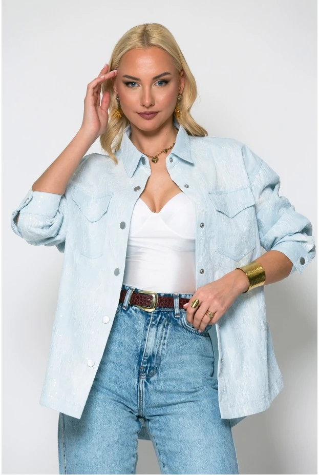 Jean jacket με δαντέλα μπλε ανοιχτό