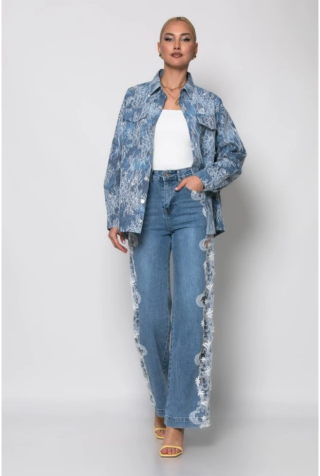 Jean jacket με δαντέλα μπλε 