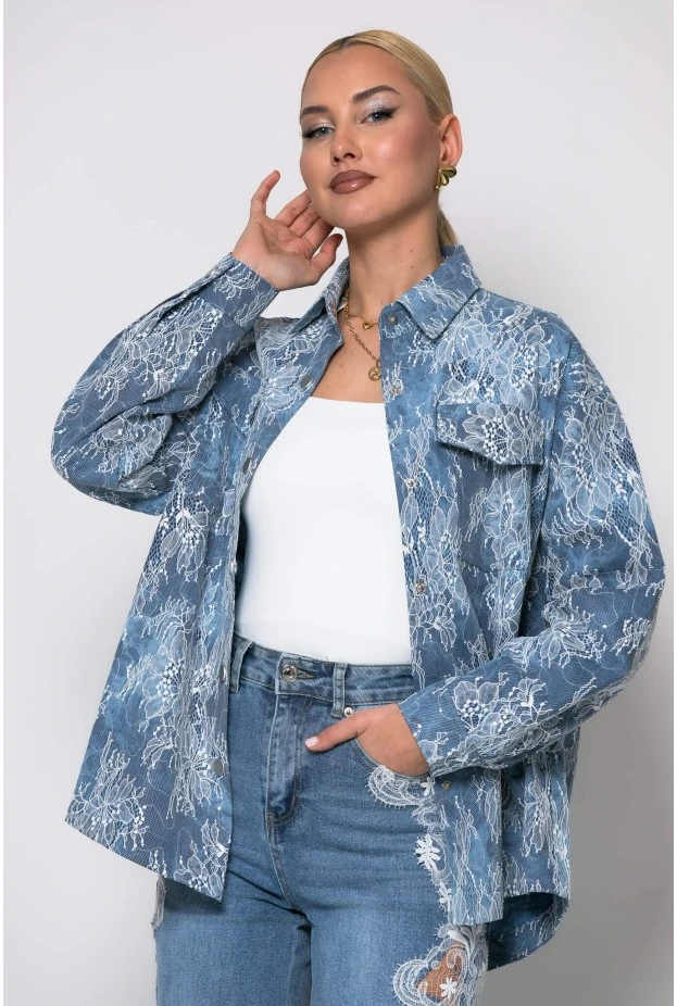 Jean jacket με δαντέλα μπλε 