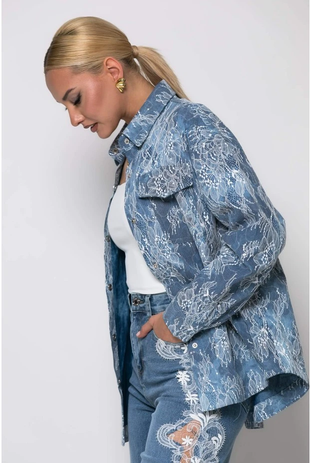 Jean jacket με δαντέλα μπλε 