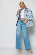 Jean jacket με δαντέλα και λουλούδια μπλε ανοιχτό