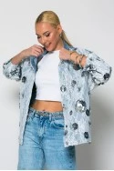 Jean jacket με δαντέλα και λουλούδια μπλε ανοιχτό