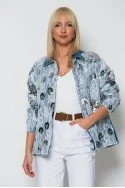 Jean jacket με δαντέλα και λουλούδια μπλε σκούρο
