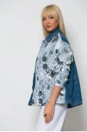 Jean jacket με δαντέλα και λουλούδια μπλε σκούρο