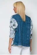 Jean jacket με δαντέλα και λουλούδια μπλε σκούρο