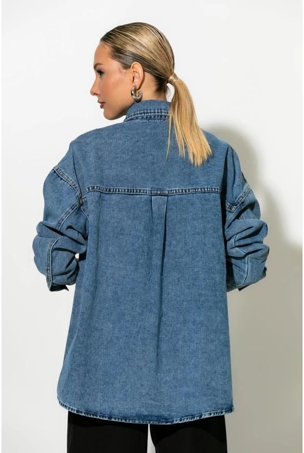 Oversized jean jacket με μεγάλες τσέπες μπλε