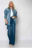 Oversized jean jacket με λαχούρι και στρας μπλε