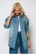 Oversized jean jacket με λαχούρι και στρας μπλε