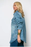 Oversized jean jacket με λαχούρι και στρας μπλε