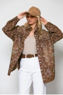 Oversized jean jacket με λαχούρι και στρας καφέ