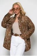 Oversized jean jacket με λαχούρι και στρας καφέ