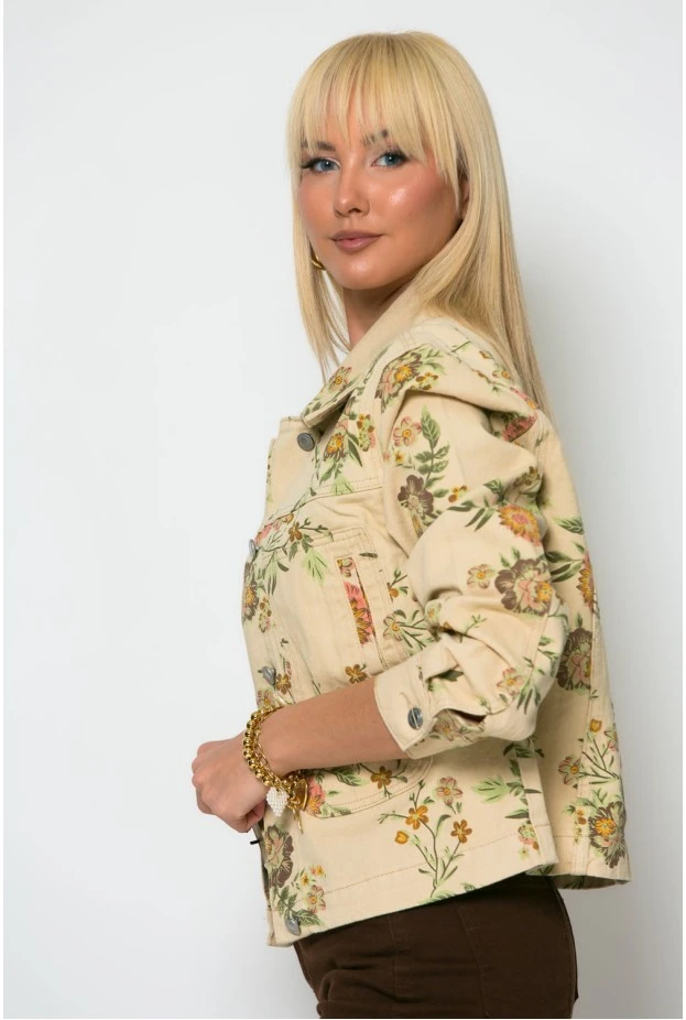 Jean jacket floral μπεζ