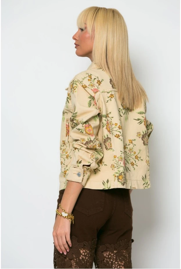 Jean jacket floral μπεζ