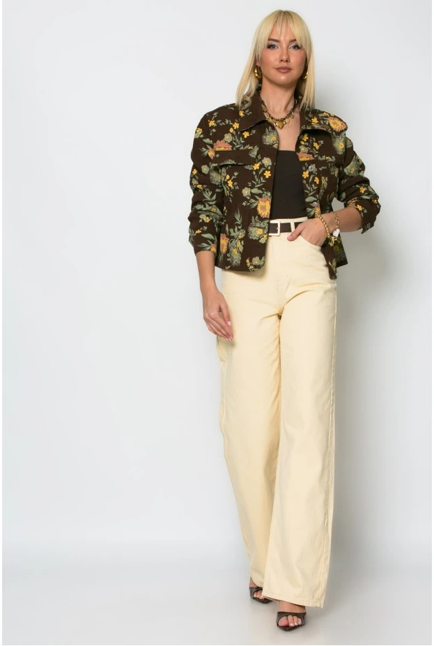 Jean jacket floral καφέ