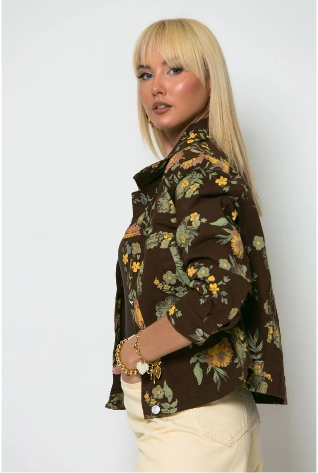 Jean jacket floral καφέ