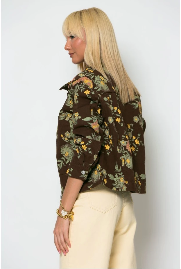 Jean jacket floral καφέ