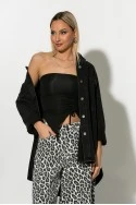 Oversized jean jacket με μεγάλες τσέπες μαύρο