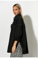 Oversized jean jacket με μεγάλες τσέπες μαύρο