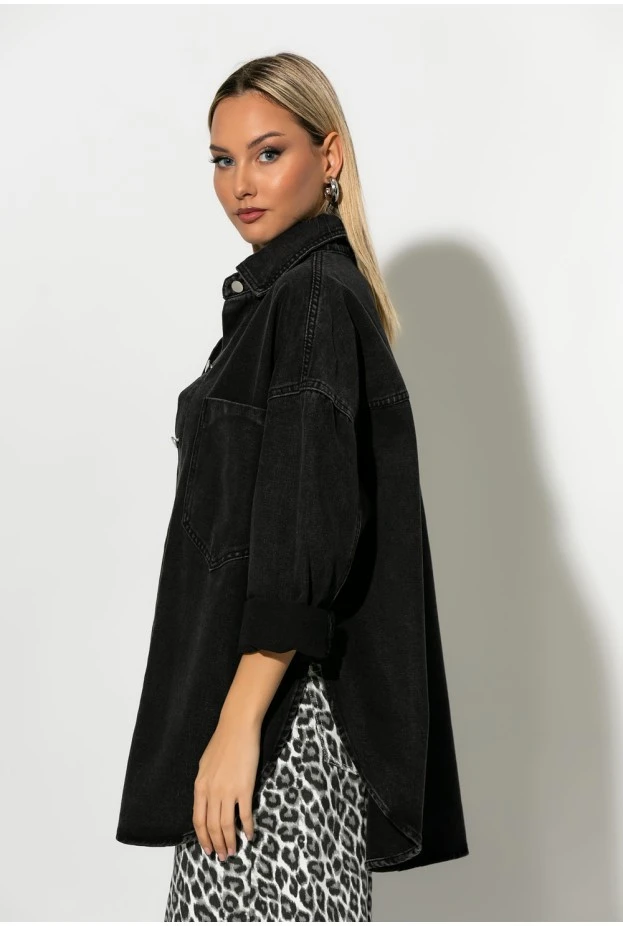 Oversized jean jacket με μεγάλες τσέπες μαύρο