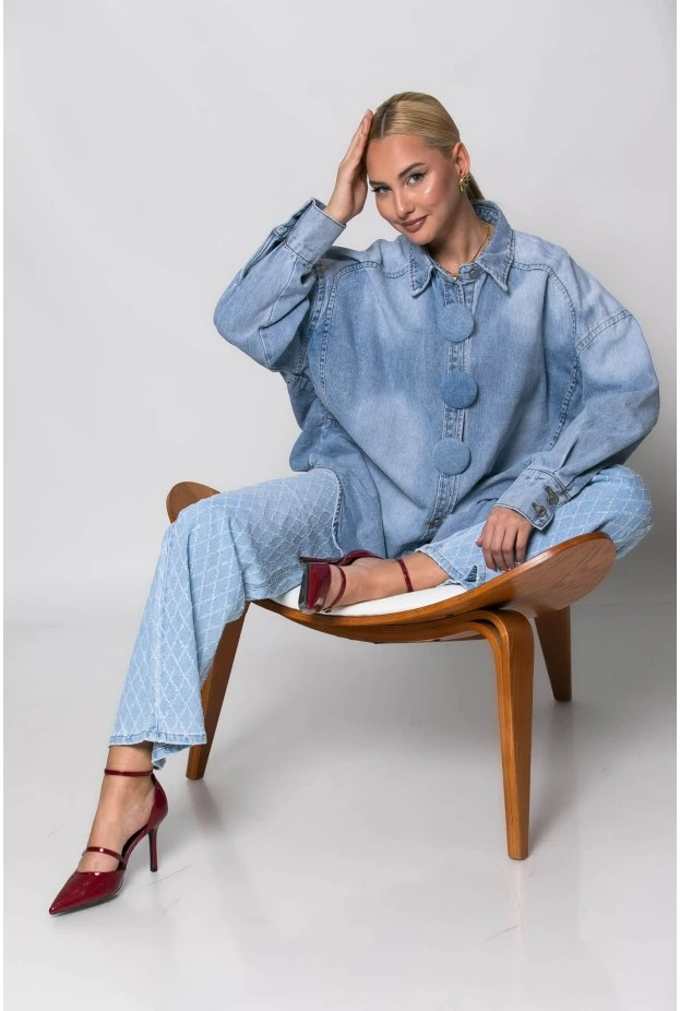 Oversized jean jacket με μεγάλα κουμπιά μπλε
