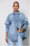 Oversized jean jacket με μεγάλα κουμπιά μπλε