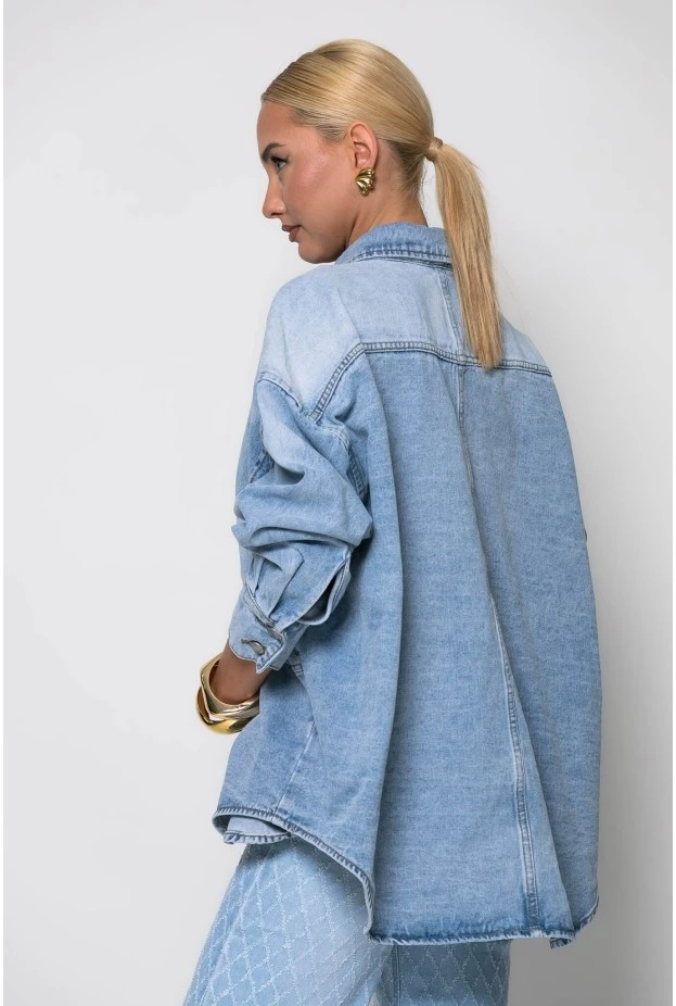 Oversized jean jacket με μεγάλα κουμπιά μπλε