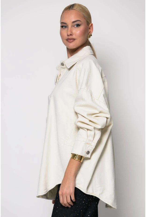 Oversized jean jacket με μεγάλα κουμπιά μπεζ