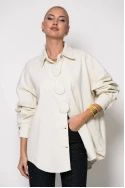 Oversized jean jacket με μεγάλα κουμπιά μπεζ