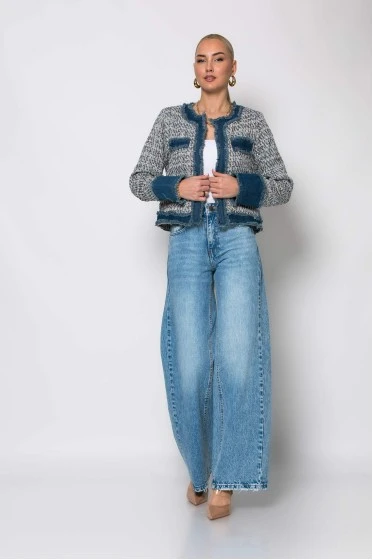 Jacket tweed με jean λεπτομέρειες μαύρο