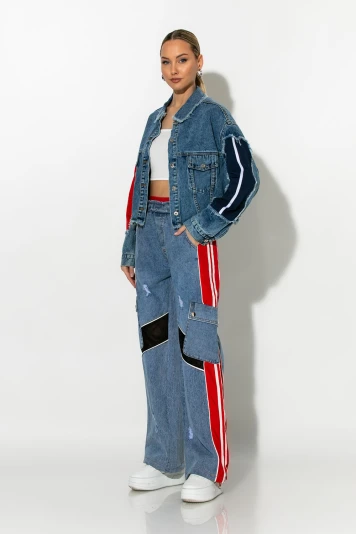 Jean jacket με fly χρωματιστές λεπτομέρειες μπλε