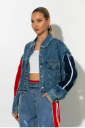Jean jacket με fly χρωματιστές λεπτομέρειες μπλε Jean jacket με fly χρωματιστές λεπτομέρειες μπλε