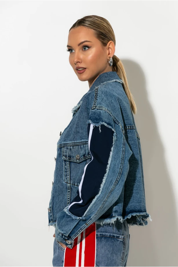 Jean jacket με fly χρωματιστές λεπτομέρειες μπλε Jean jacket με fly χρωματιστές λεπτομέρειες μπλε