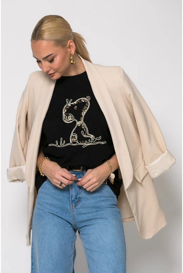 T-shirt με patch dog μαύρο 