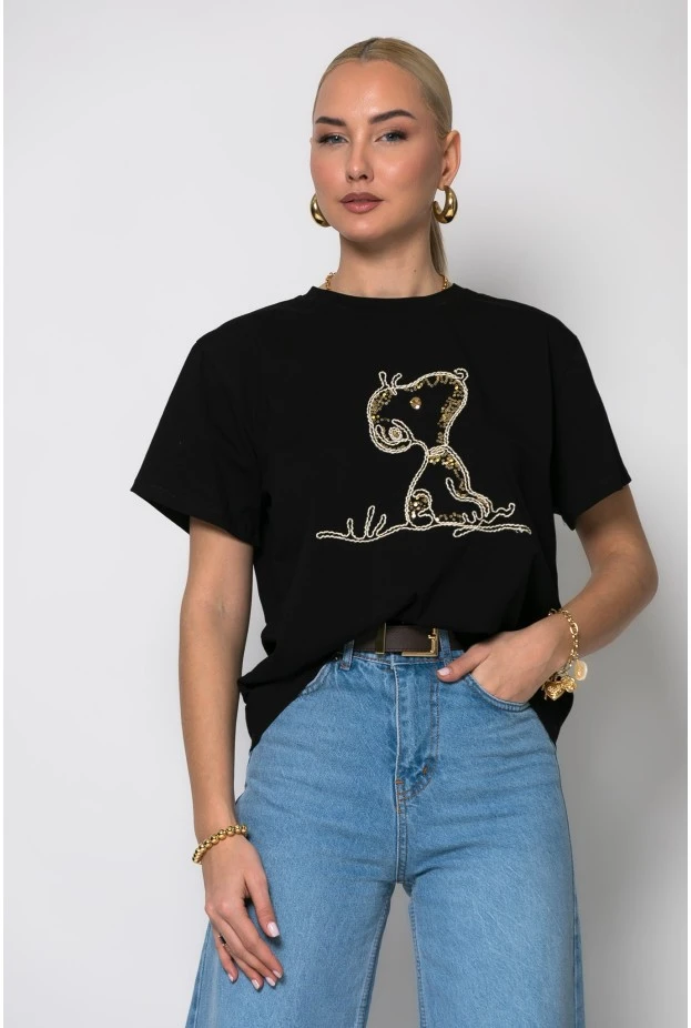 T-shirt με patch dog μαύρο 