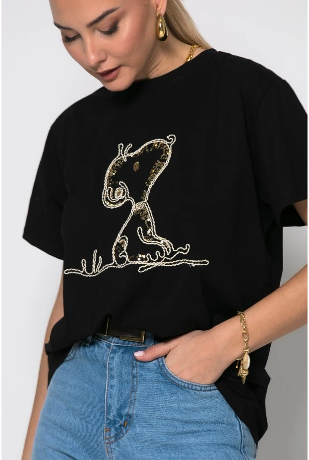 T-shirt με patch dog μαύρο 