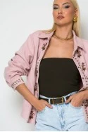 Jacket σουέντ με floral baroque σχέδια ροζ