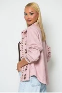 Jacket σουέντ με floral baroque σχέδια ροζ