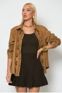 Jacket σουέντ με floral baroque σχέδια ταμπά