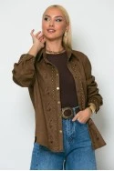 Jacket σουέντ με floral baroque σχέδια καφέ