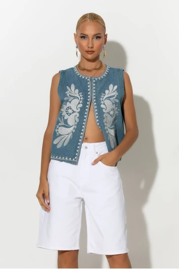 Jean boho γιλέκο μπλε
