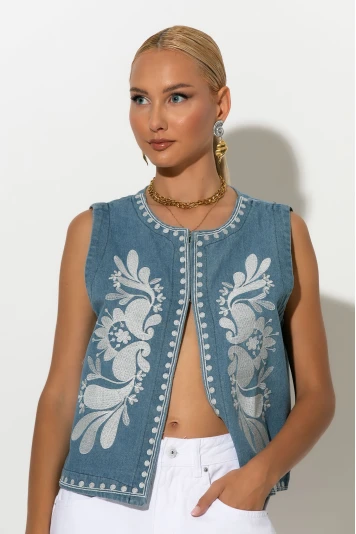 Jean boho γιλέκο μπλε