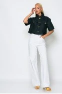 Cropped jean jacket κοντομάνικο με ιδιαίτερα κουμπιά μπλε ντένιμ