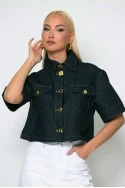 Cropped jean jacket κοντομάνικο με ιδιαίτερα κουμπιά μπλε ντένιμ