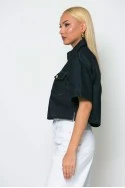 Cropped jean jacket κοντομάνικο με ιδιαίτερα κουμπιά μπλε ντένιμ