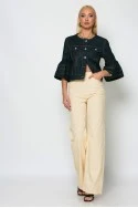 Cropped jean jacket με βολάν στο μανίκι μπλε ντένιμ