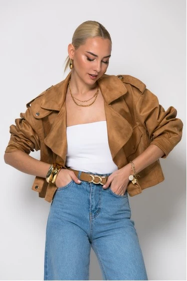 Jacket σουέντ με πλαινό κούμπωμα ταμπά