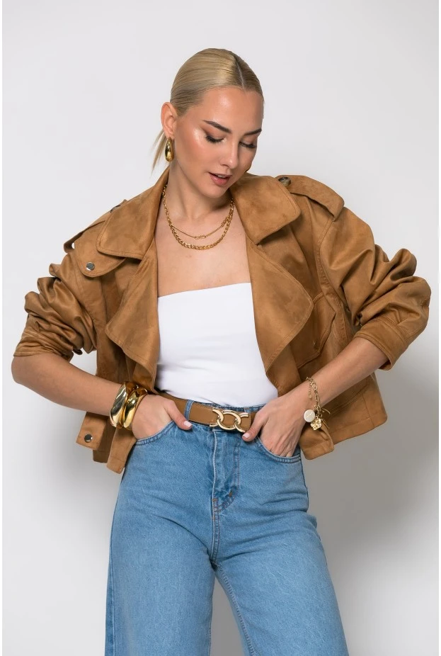 Jacket σουέντ με πλαινό κούμπωμα ταμπά