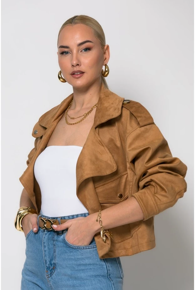 Jacket σουέντ με πλαινό κούμπωμα ταμπά