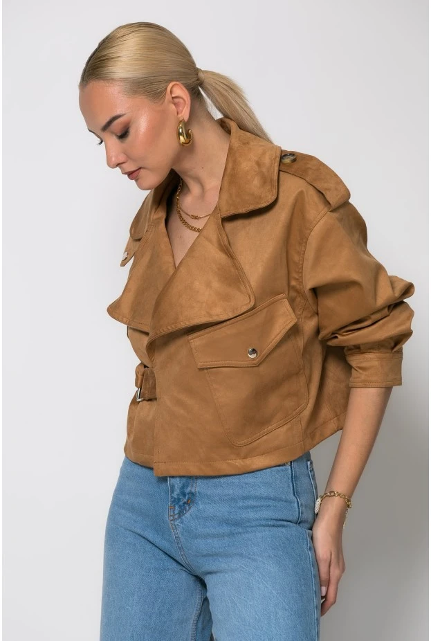 Jacket σουέντ με πλαινό κούμπωμα ταμπά